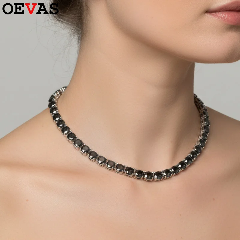 

Теннисное колье OEVAS с черными муассанитами 3 мм/4 мм/5 мм/6,5 мм для женщин, серебро S925, сверкающее, для вечеринок, изысканные ювелирные изделия с сертификатом