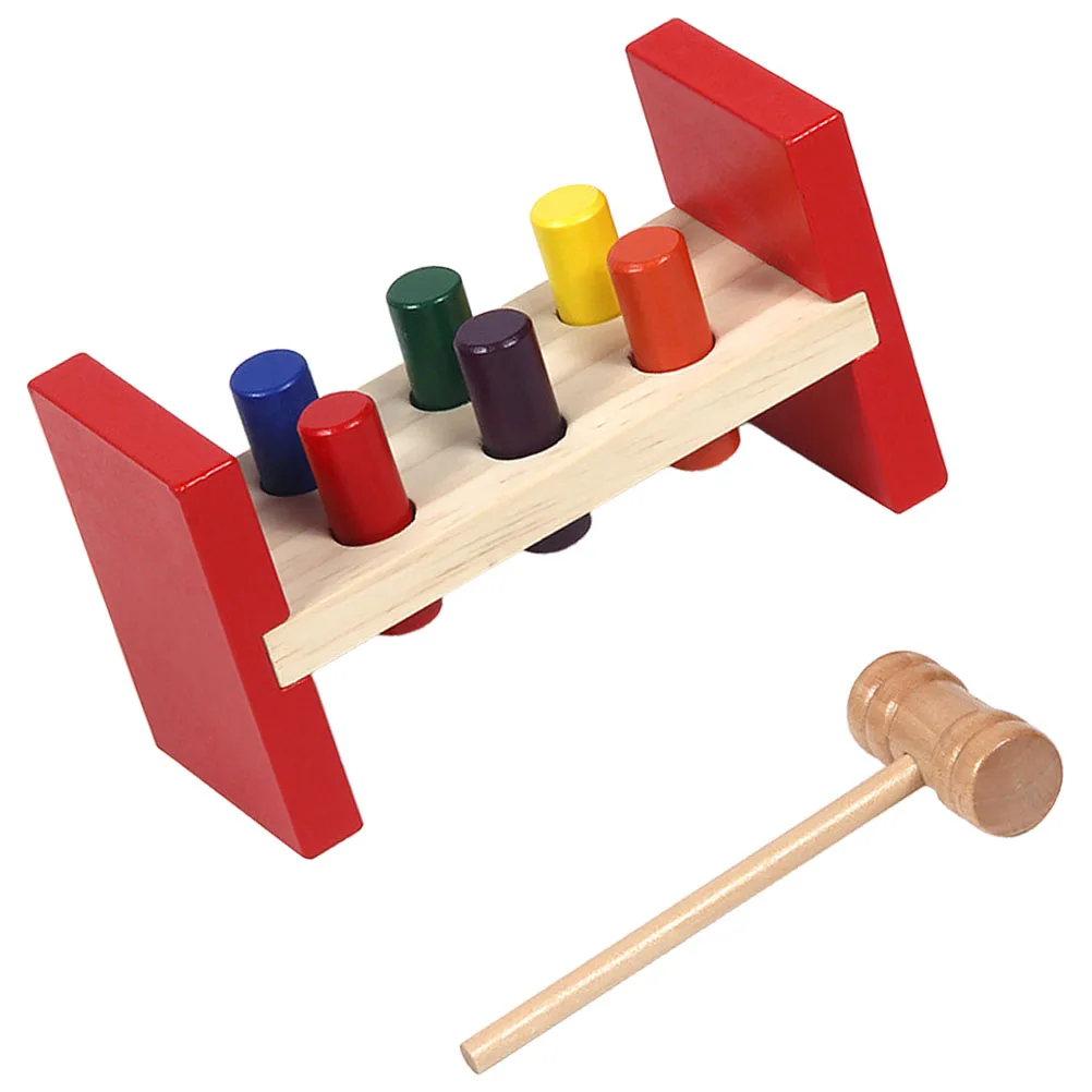 

Wooden Hammer Toy Red Smooth Surface Early Learning Educational Hammering Pounding Table Toddler Plaything Cognitive Development