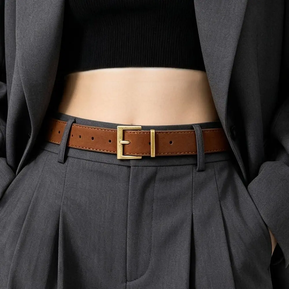 Fashion Square Alloy Pin Buckle Waist Belt Faux Suede Matte Suede Leather Belt Simple Square Buckle Belt For Women