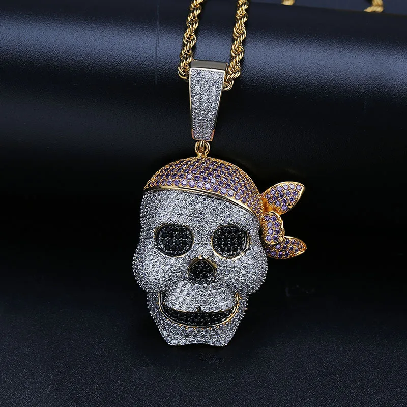 Hip hop Rock Men's Skull Pendant Necklace Silver Color  Iced Out Bling Cubic Zirconia Personality For Men Rapper Jewelry Gifts