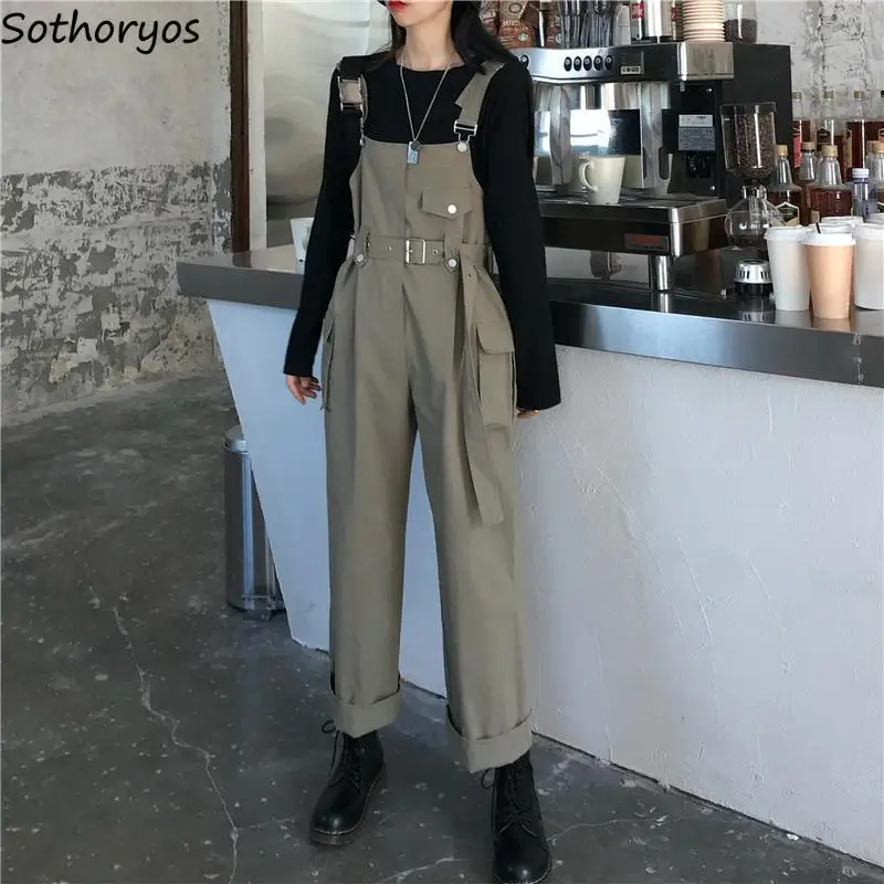 Jumpsuits Women Solid Fashionable Straight Casual All-match Harajuku Japanese Safari Style Hipsters High Street Chic Charming