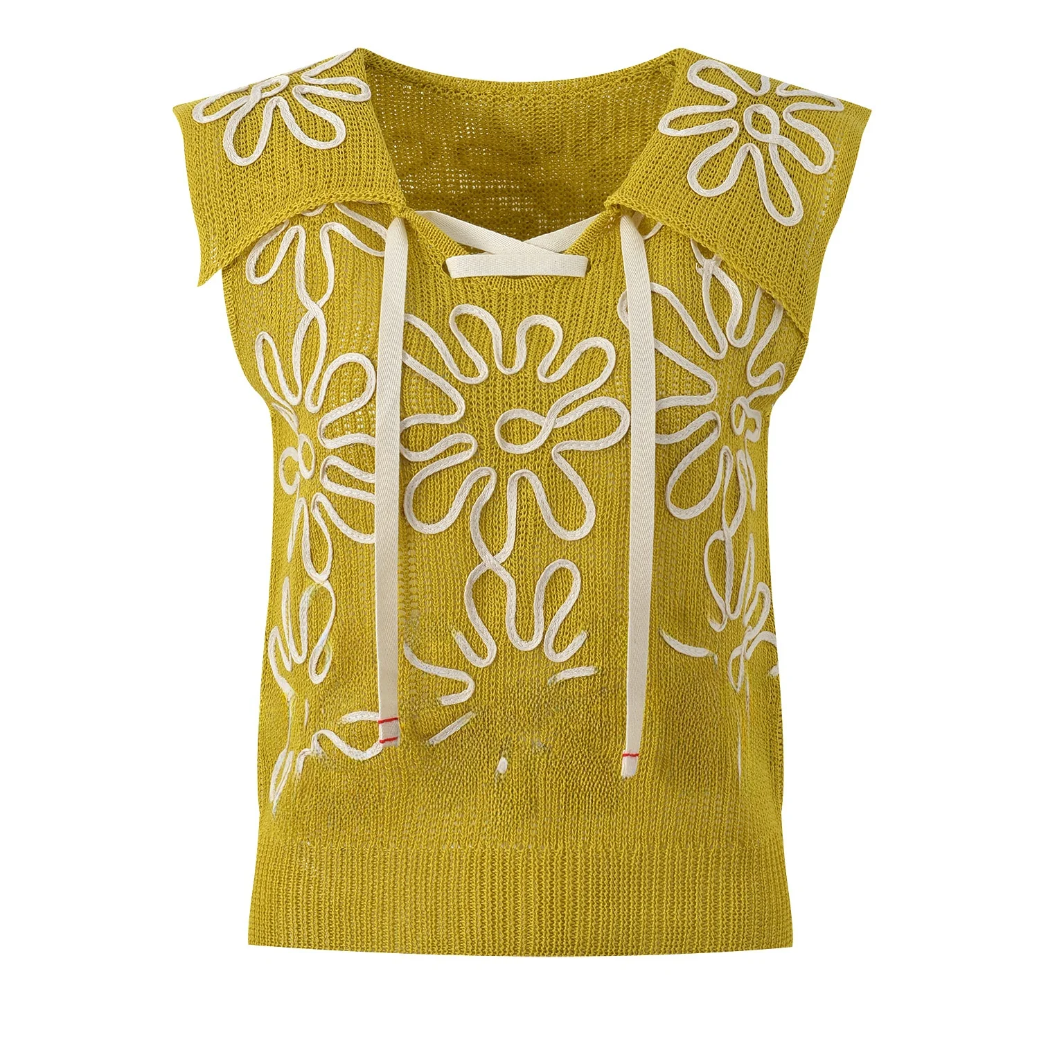 

Summer 2025 New Naval Collar Printed Knitted ort Vest Top Gentle Sle Ribbon Tie Ele Agel Women's Ice Silk Sweater