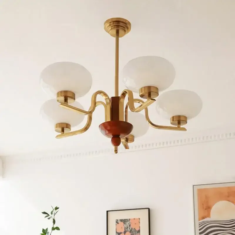 Cream wind medium ancient teak color chandelier modern American French full spectrum glass study bedroom dining room living