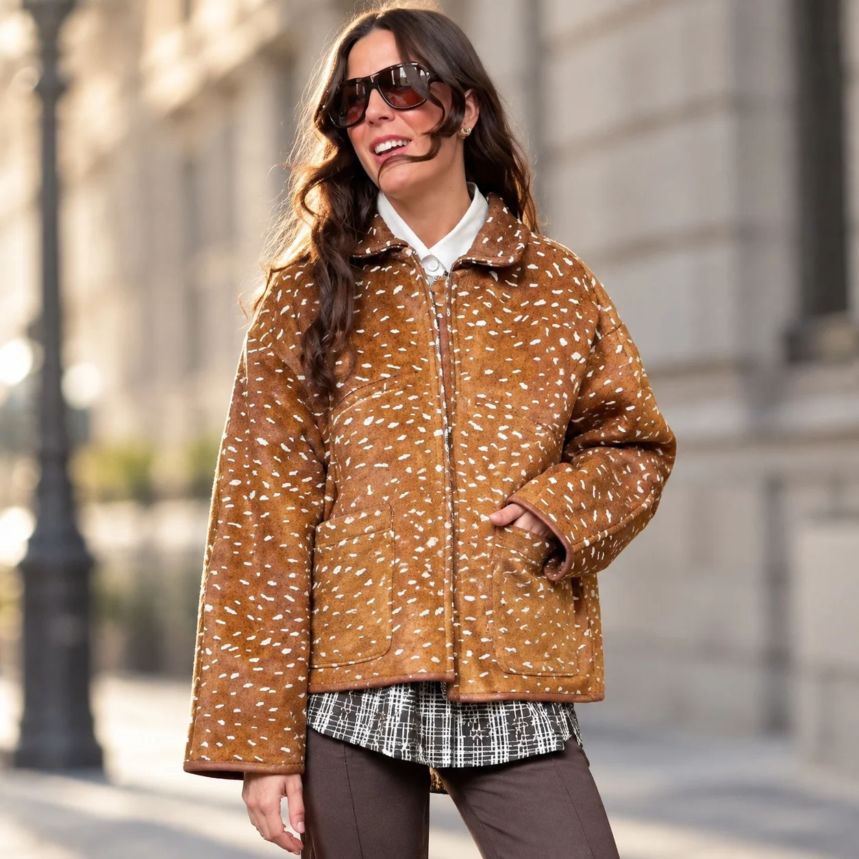 Zipper Polka Dot Coat Short Length Casual with Polka Dot Pattern Regular Sleeve Long Sleeve Vintage Boho Loose Fit Women Jacket