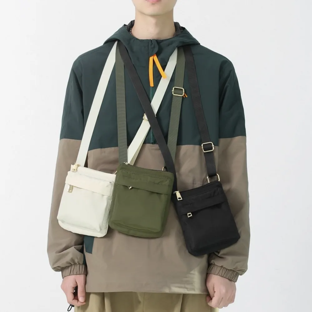 Multifunctional Crossbody Phone Pouch Korean Style Handheld Nylon Shoulder Bag Street Style Solid Color Men Square Bag