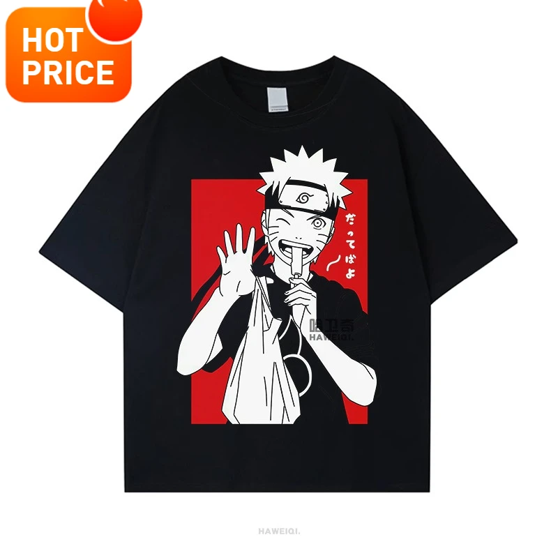 

Harajuku Street Clothing Washed Naruto Anime T-Shirt Naruto Cotton Men's Summer Short Sleeve Retro Old T