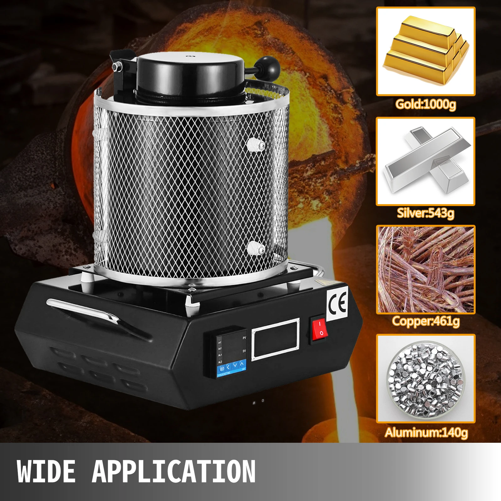 VEVOR 1KG 2KG 3KG 1150 ℃ macchina automatica digitale del forno di fusione per fusione raffinazione fusione rottami argento oro stagno alluminio