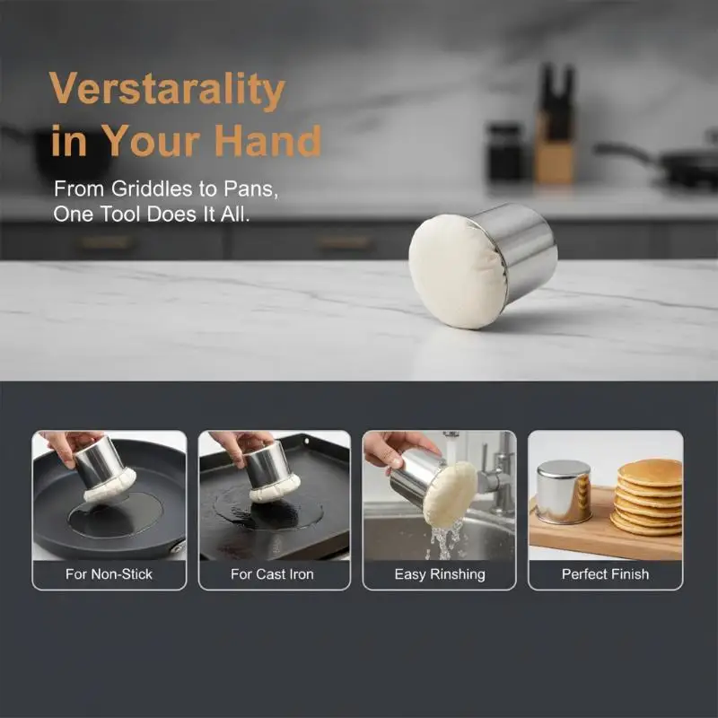 Multifunctional Stainless Steel Pancake Grease Brush With Tray Free Brush Crepe Oil Spreader Durable Oil Wiper Cloth Sauce