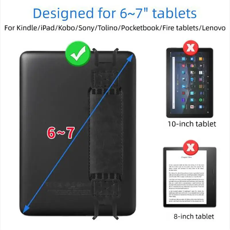 

Leather Tablet Hand Strap Elastic Anti Drop EReader Holder Universal Security 6-7 Inch Tablets-Stand Handle Grip Secure Holding