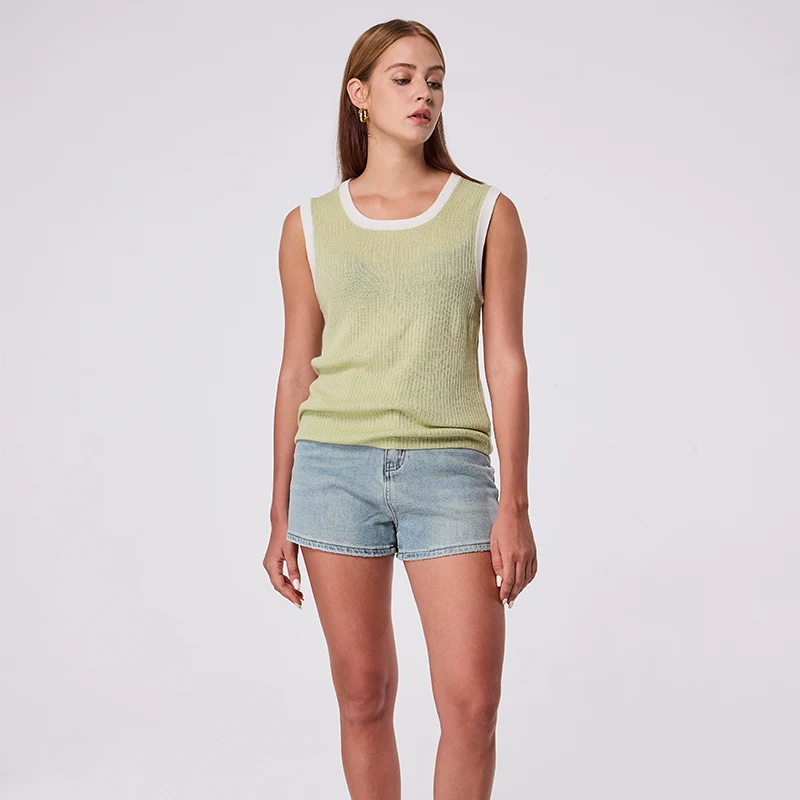 Knitted Sleeveless Basic Tops Woman Jumper Thin Knit Summer Youthful Tank Top Pullover y2k Vintage Top O Neck Pullovers 2024