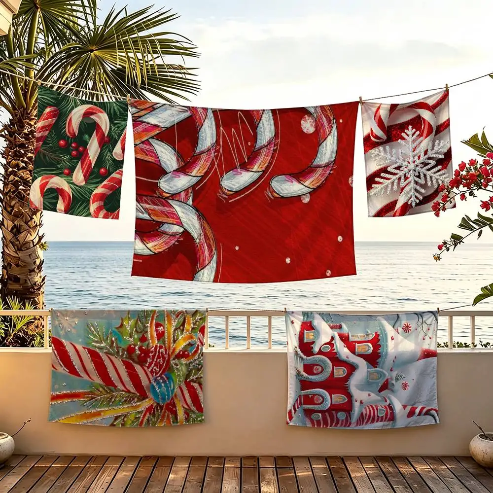 Christmas Candy cane flag For Camping Party Picnic Studio Booth Background Wall Interior Decoration Banner