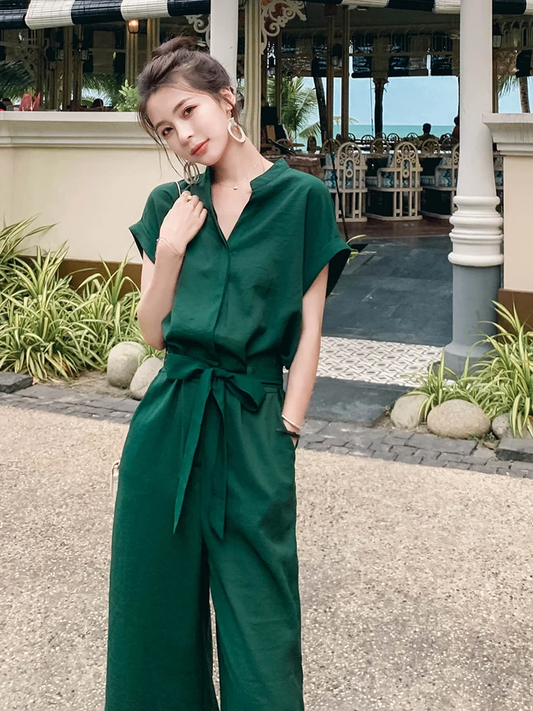 

Ele een, хлопковый льняной комбинезон, женский летний модный высококачественный комплект из девяти предметов, широкие брюки для поездок на работу