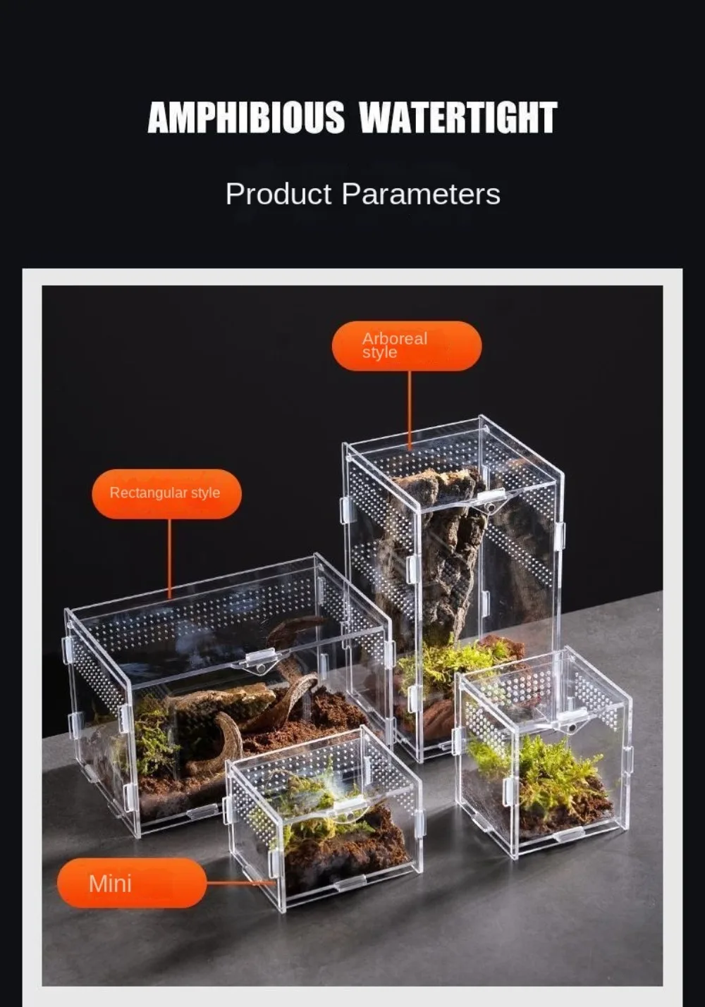 Neues Acryl-Reptiliengehäuse, ausbruchsicher, verschiedene Größen, Spinnen-Futterbehälter, transparenter Baumkäfig für kleine Haustiere wie Chamäleons – Detail 13