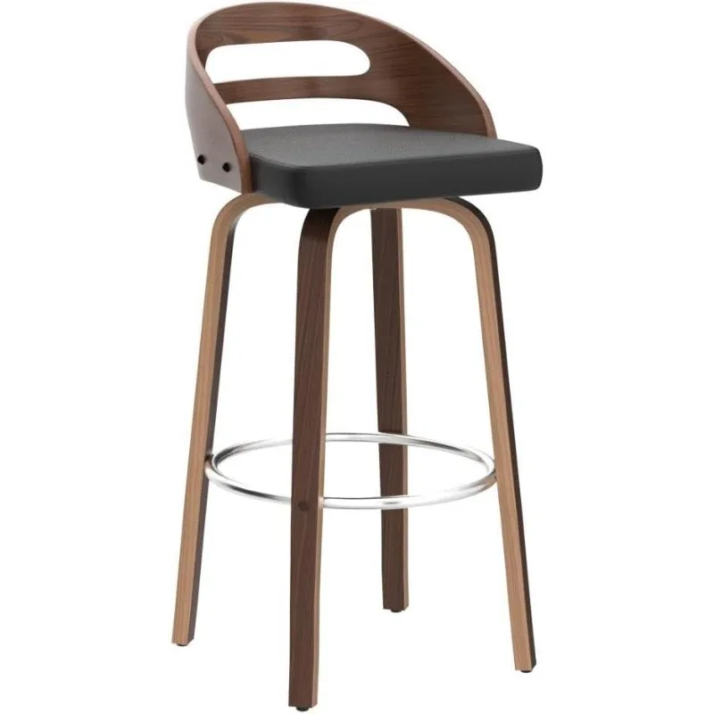 Bar Stools Set of 2, Swivel Bar Height Stools with Low Back, Wood Bar Chairs with Soft Cushion Seat, 24.6-Inch Seat Height