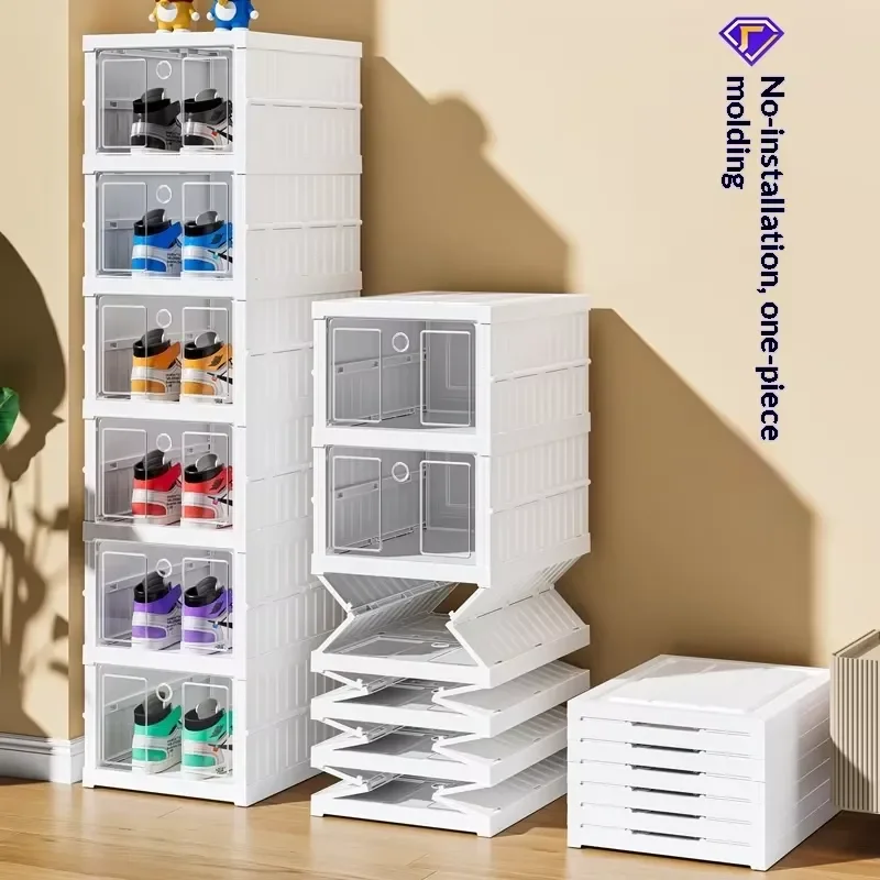 GREENSIDE Foldable Transparent Plastic Shoe Rack 3 6 9 Layer PP PET Storage Cabinet Removable Installation Free Organizer for