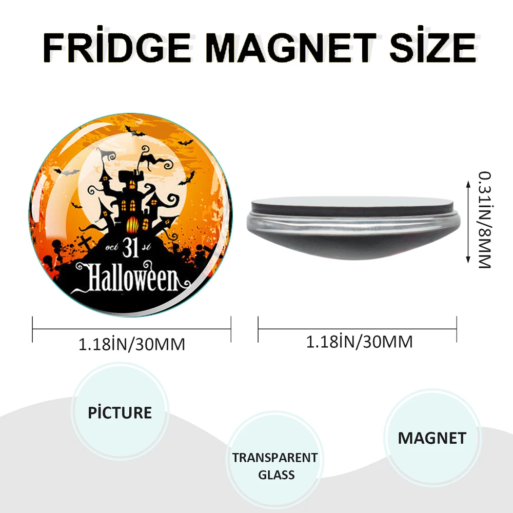 1PC Halloween Refrigerator Magnets Black Cat Pumpkin Lantern Witch Castle Stickers Glass Cabochon Fridge Magnet Home Decor Gifts