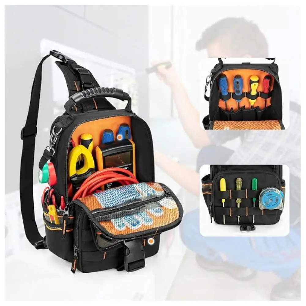 Portable Electrician Repair Tool Bag Durable Hardware Storage Organizer Pouch With Comfort Handle And Strap