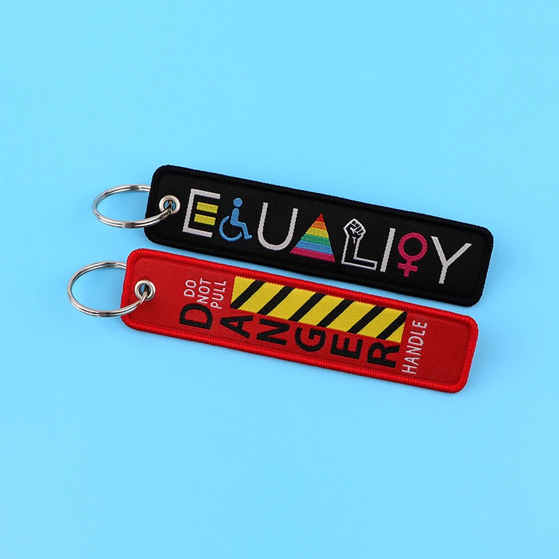 Warning Sign Embroidery Funny Quotes Key Fobs Key Tags Keychain for Motorcycle Cars Key Holder Chaveiro Jewelry Gifts