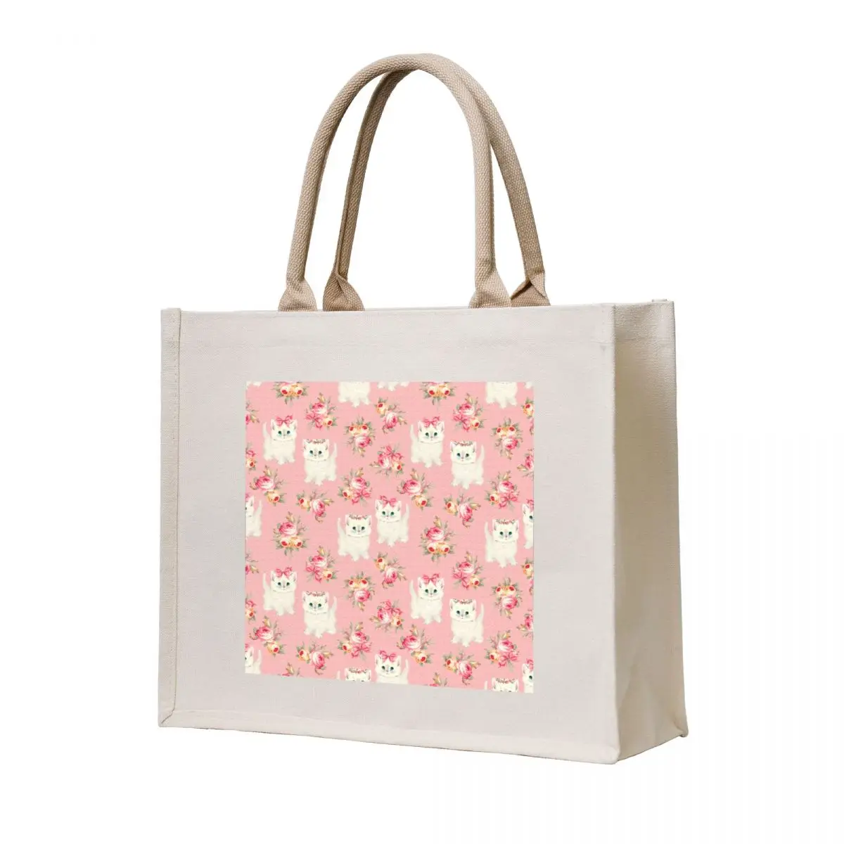 

Vintage Cottage Core Kitty Cat Tote Bag Fabric bag Shopping bags hand bag Women's handbag