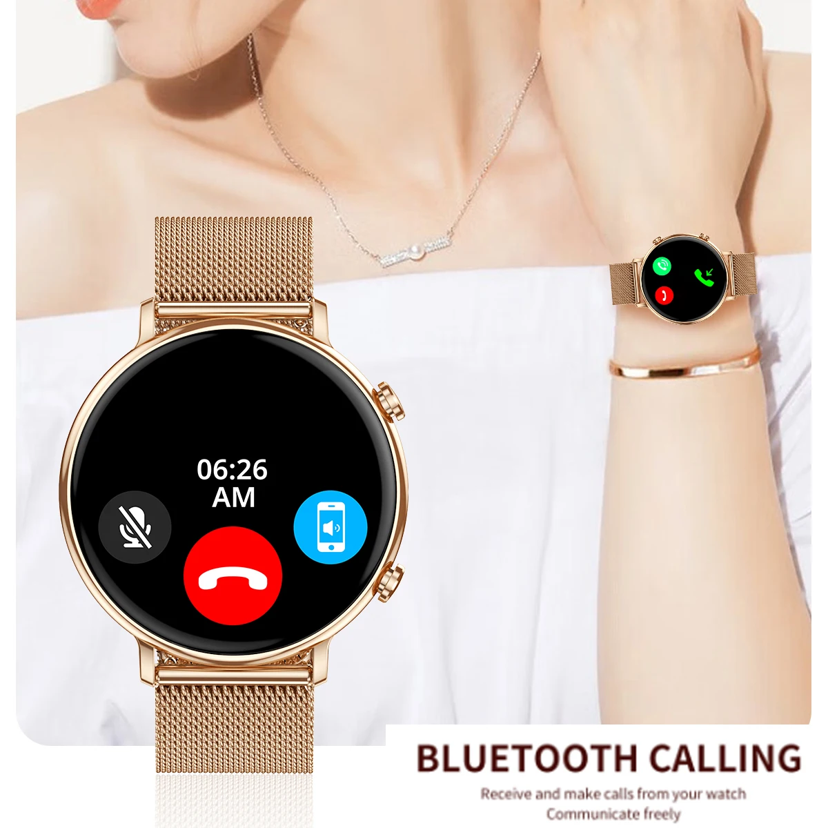 جديد للنساء 1.3 "HD شاشة بلوتوث دعوة Smartwatch الرياضة رقيقة جدا الجسم الموسيقى صوت مساعد الصحة سيدة ساعة ذكية فتاة