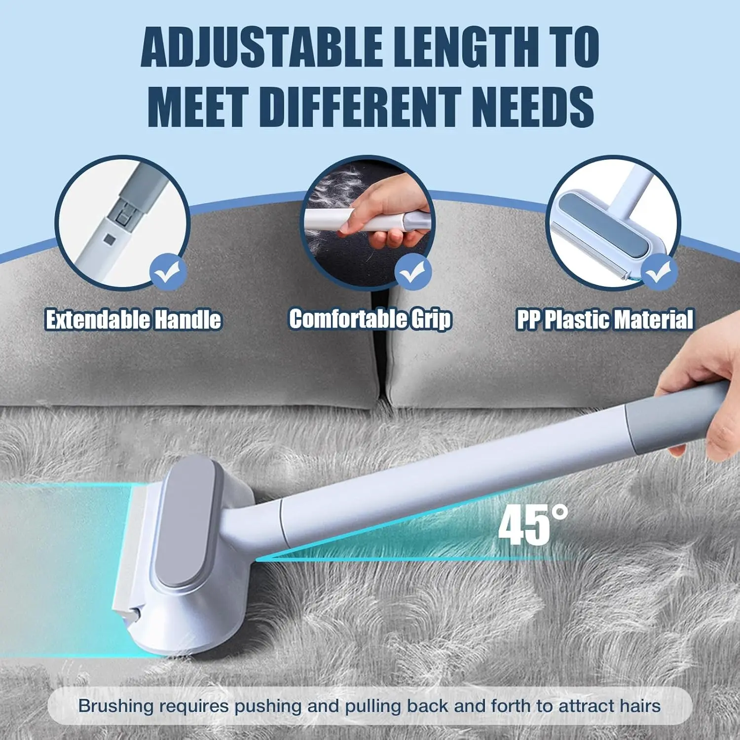 Pet Hair Removal Device - Reusable Long Handle Dog Hair Removal Brush, Gentle for Furniture, Multi Functional Hair Removal Brush