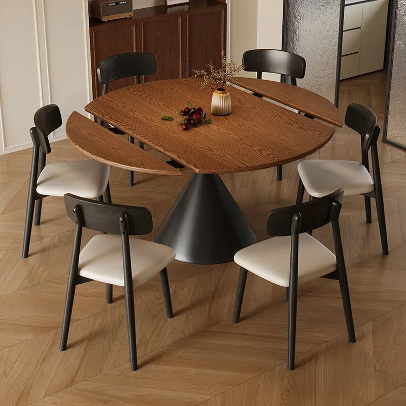 

French retro style ash wood grain retractable solid wood dining table foldable dual-purpose table