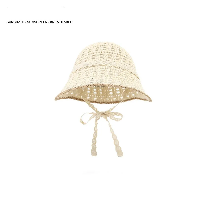 Lace Strap Hollow Fisherman Hat for Women Spring & Summer Korean Breathable Front-Long Back-Short Bucket Hat