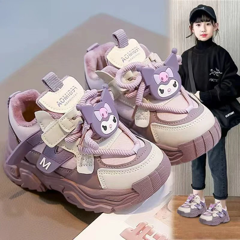 

Kuromi 2026 Winter Girls Shoes - Warm Plush Princess Sneakers Fleece Lined Chunky Cotton Shoes for Kids