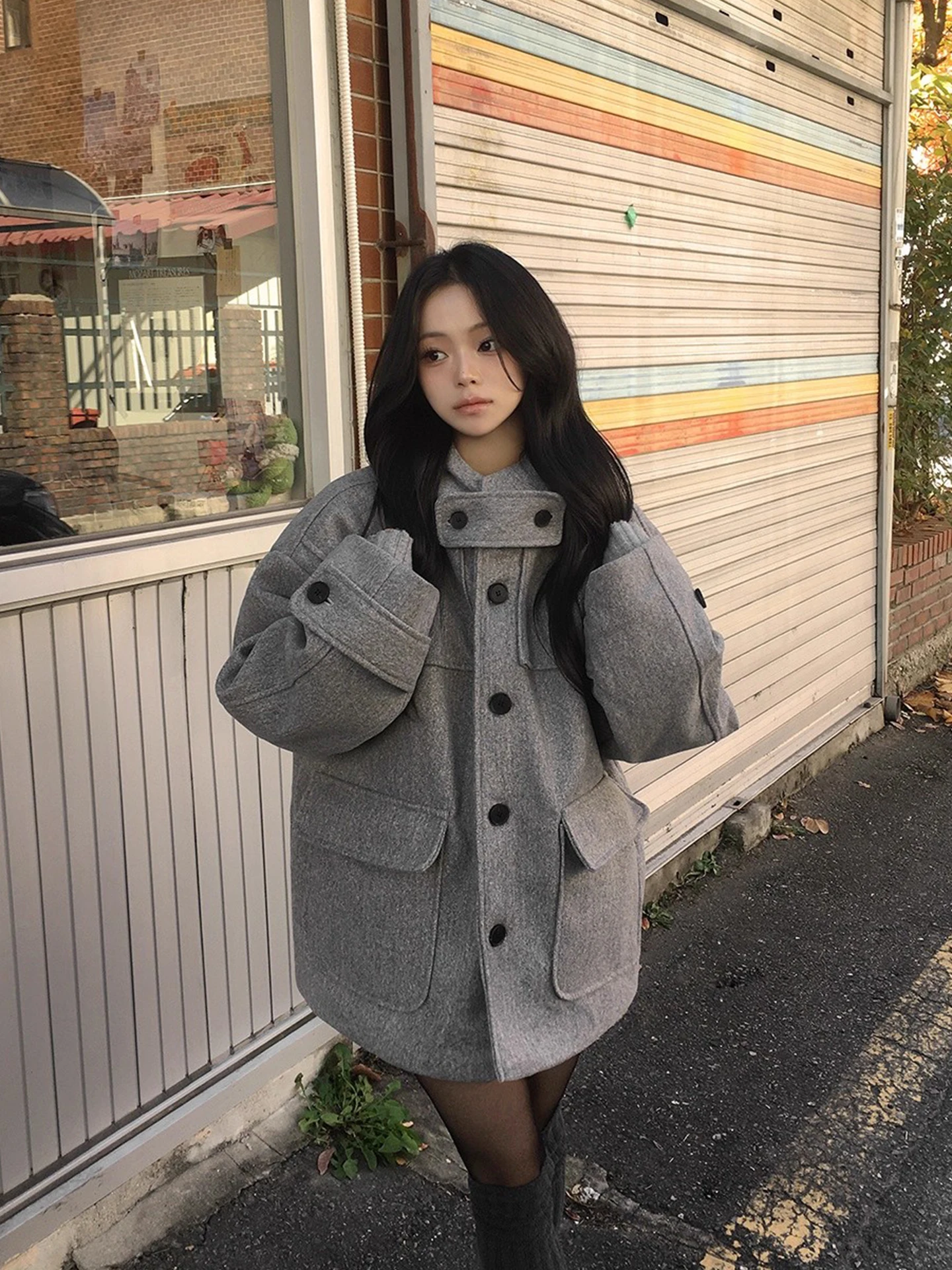 

Retro Loose Woolen Coat Women's Single Button Hat Winter New Sle Commuter Korean Version Long Sve Regular Length