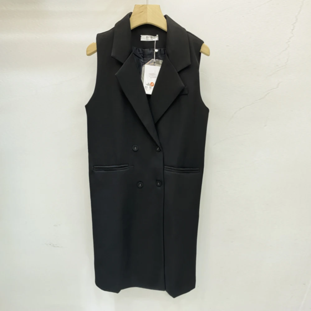 

SuperAen 2024 Spring New Long Suit Vest Women's Double Breasted Sleeveless Korean Style Vest Coat