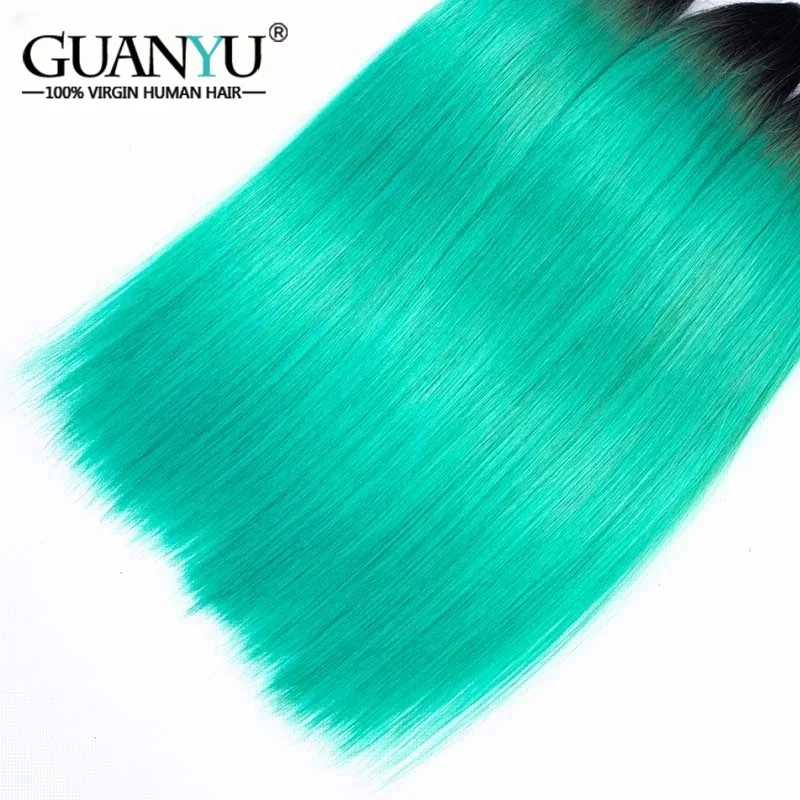 T1B/Green Straight Ombre Colored Human Hair Bundles Remy 100% Human Hair Extensions 3/4 Bundles Deals Human Hair Wefts