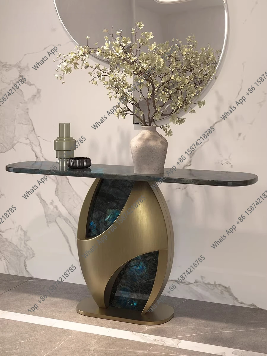 Italian light luxury villa high-end entrance table blue jadeite natural marble creative end view table entrance table