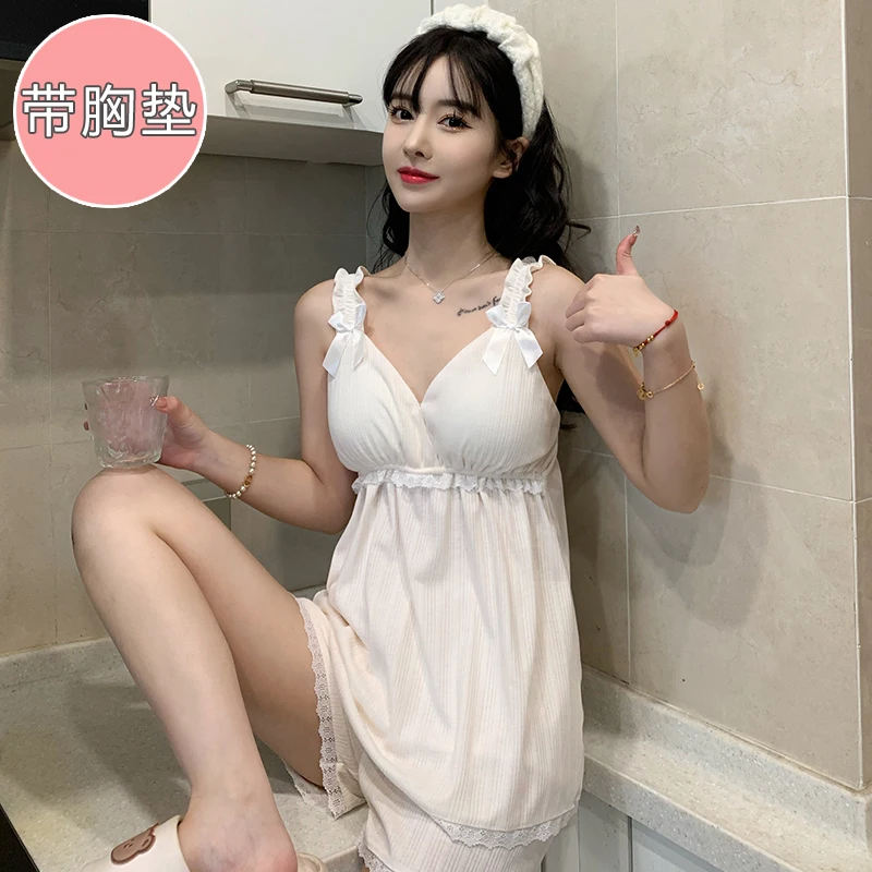 Imitation cotton suspender suit pajamas women's 2024 summer thin sweet bra suspender shorts sexy home clothes two-piece set