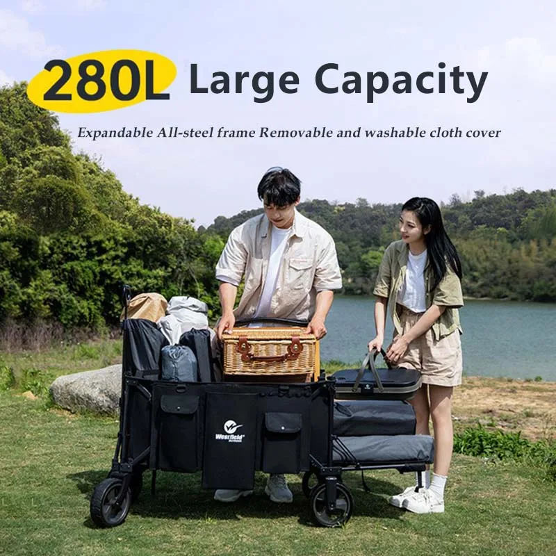 

280L Outdoor Large Capacity Gathering Campers Park Picnic Trolley Dumper Camper Trailer All Steel Frame Expandable