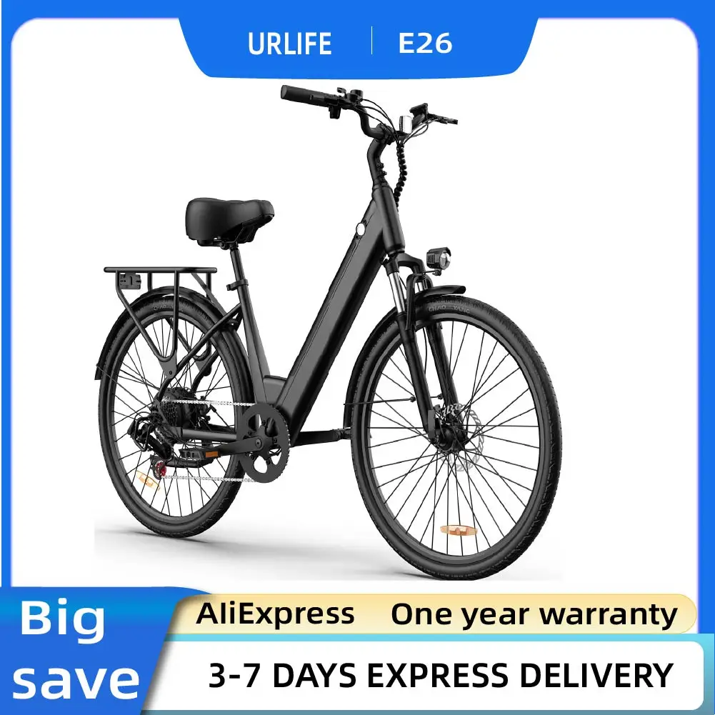 Vélo électrique URLIFE E26 pour adultes, moteur 250W, batterie 48V 10.4AH, pneus 26 pouces, vélo électrique de ville pour trajets quotidiens