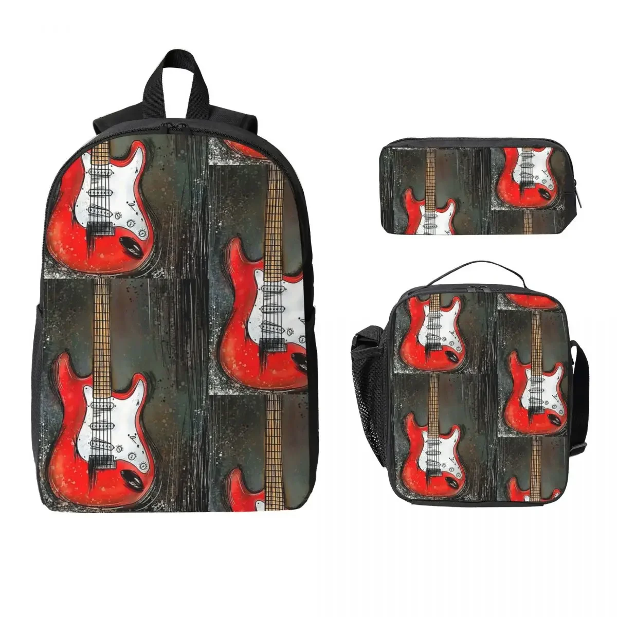 Electric Guitar Backpack Backpack Student Boys Girls BookBag School Bag Laptop Shoulder Bags 3ps Insulated Lunch Bag Pencil Case