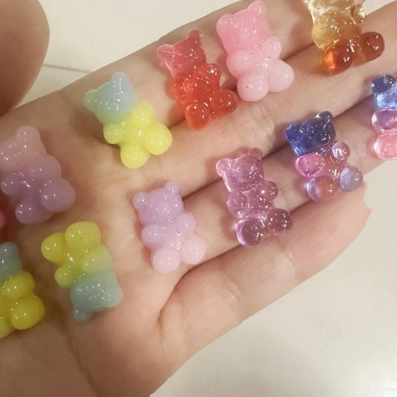 20 stücke Glitzer Harz Bär Charms Nail Art Dekorationen Juwel 3d Kawaii Cartoon Bär Design Nägel Ornament Zubehör DIY Lieferungen