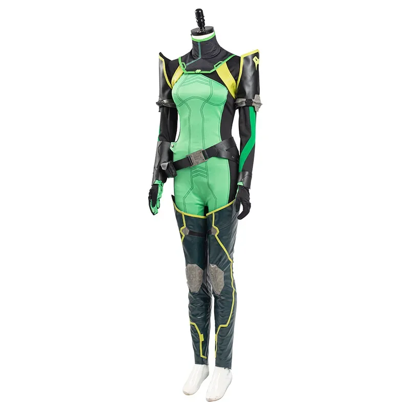 Jogo Valorant Viper Cosplay Traje para Mulheres, Macacão, Jaqueta, Calças, Luvas, Máscara, Conjunto Completo, Roupas de Halloween, Trajes de Carnaval