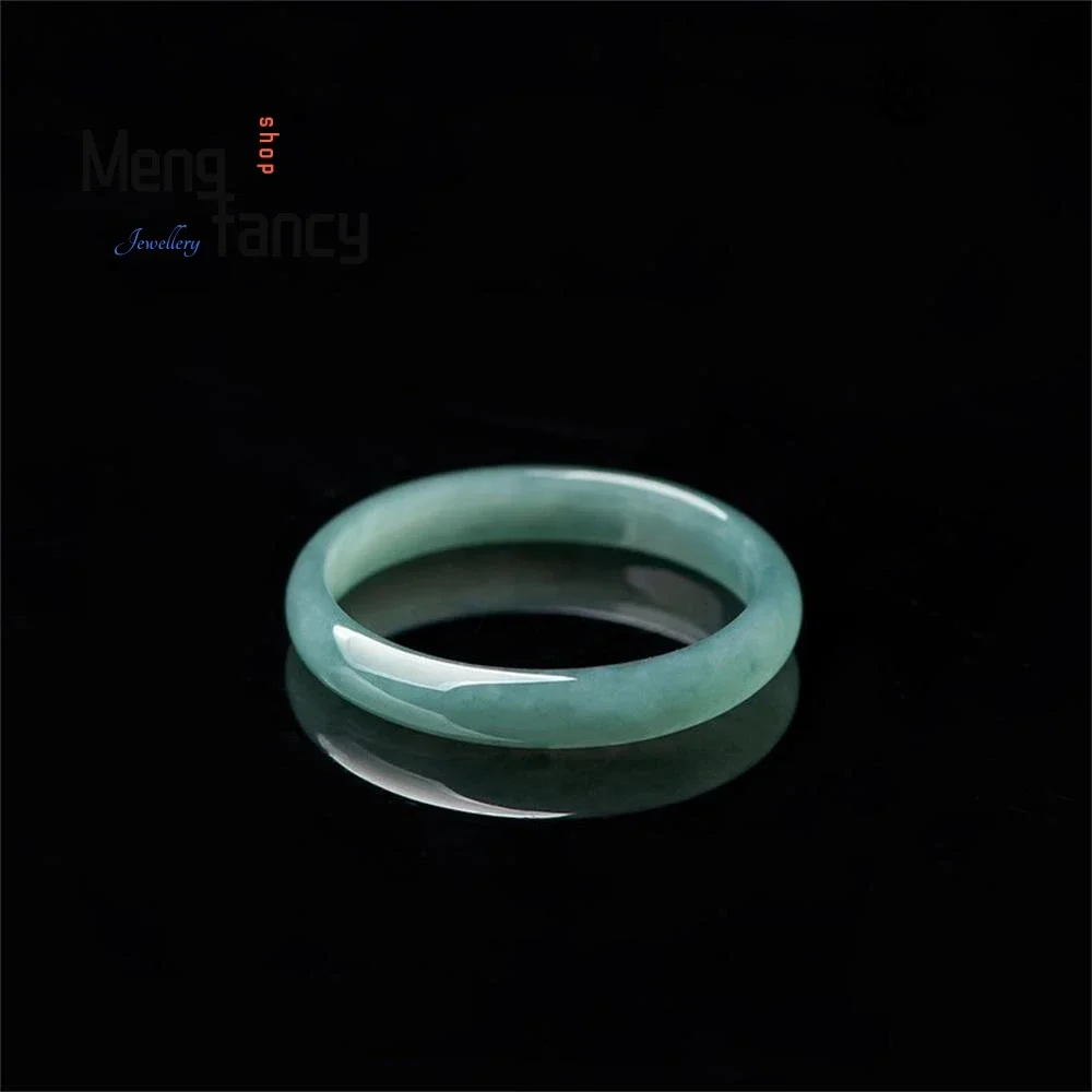 Natural Old Pit A Jadeite Blue Water Ice Jade Couple Promise Ring Exquisite Luxury Fashion Jewelry Wedding Souvenir Holiday Gift