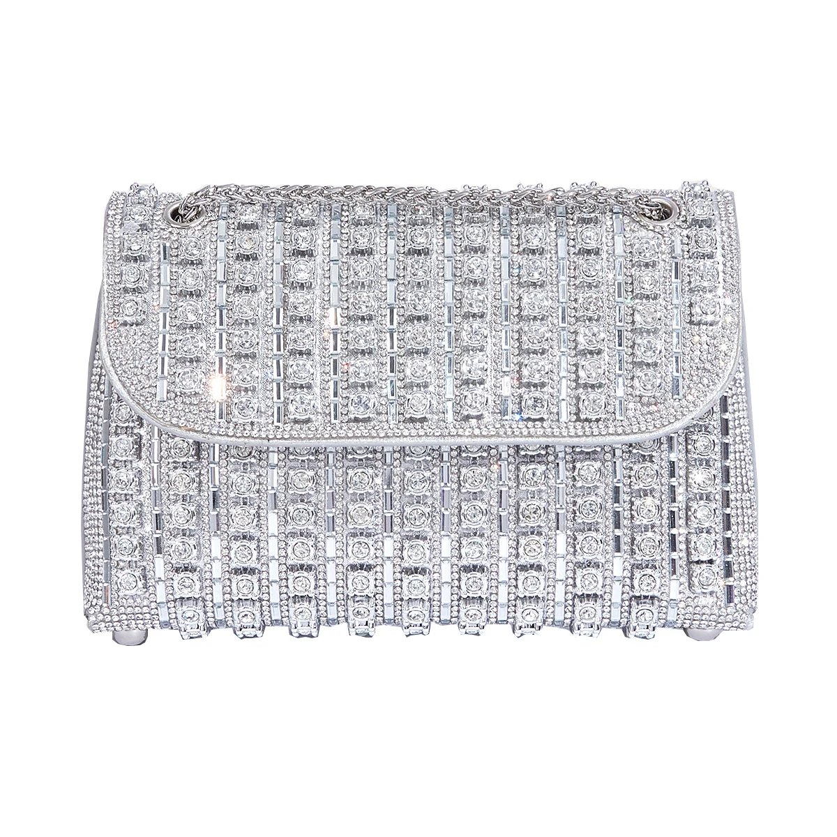 Full Rhinestone Women\'s Chain Bag Casual Silver Crossbody Bag Color Shoulder Bag Fashion Mobile Phone Bag Party Clutch Bag