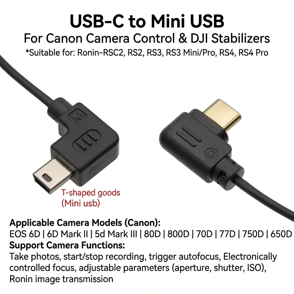 For DJI Ronin RSC2,RS2,RS3,RS4 Stabilizer Camera Control Cable Type-C to Mini USB for Canon 6D Mark II 5d3 80d 77d 5d2