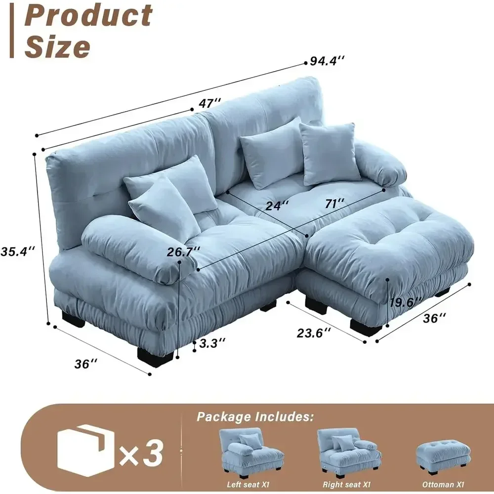 Compact L-Shaped Sofa Set with Reversible Chaise, Sleeper Option, Ideal for Small Living Rooms in Apartment, Blue