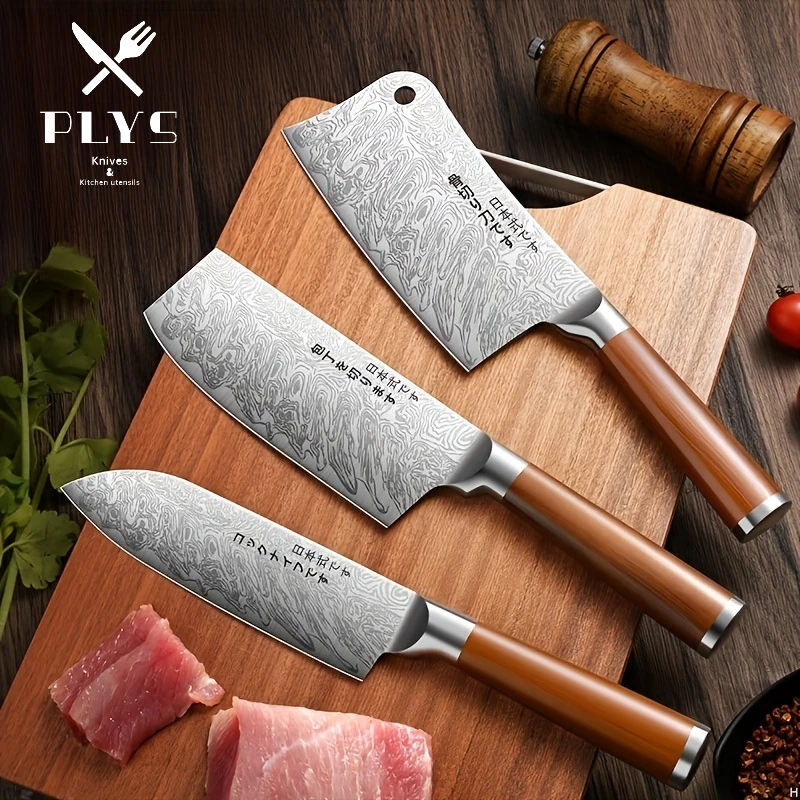 PLYS 3pcs Premium Stainless Steel Kitchen Knife Professional Chopper Multi-purpose Slicing Knife Sharp Chef's Knife