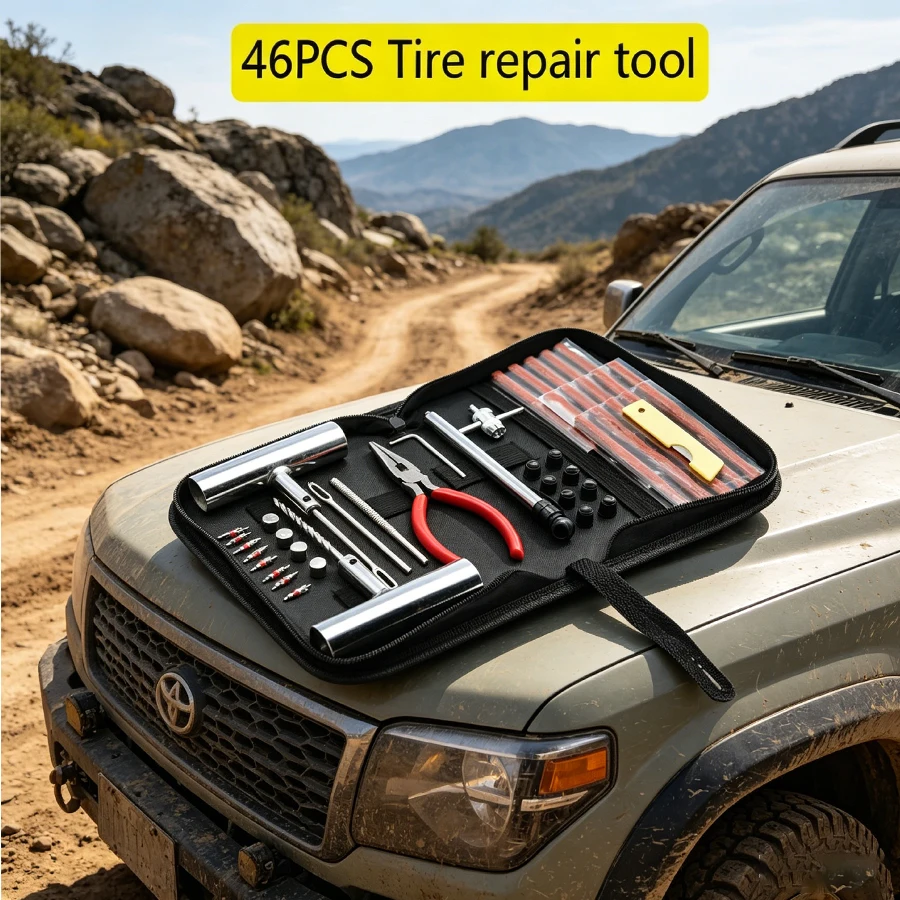 Car Tire Repair Tool Sets 24/46/62PCS Tire Repair Kit Studding Tool Auto Bike Tire Repair Puncture Plug Garage Car Accessories