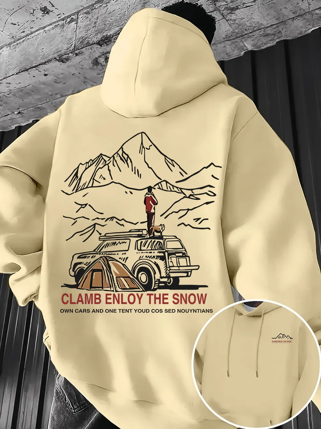 Herren-Sweatshirt - Bergsteigen, Autofahren, Camping-Print, Winter-Herbst, dickes Fleece, lockerer, lässiger Kapuzenpullover – Detail 5