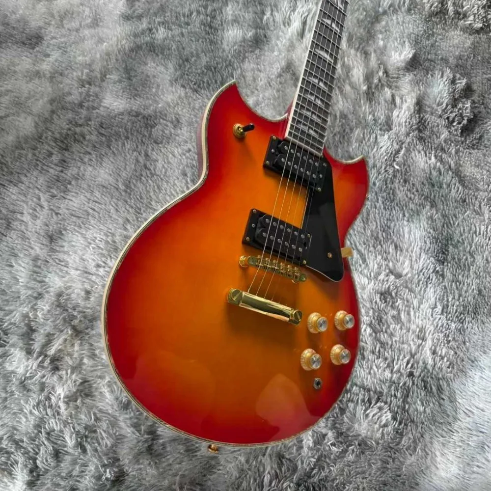 6 Strings Cherry Sunburst Electric Guitar, Abalone Binding, Gold Hardware, HH Pickups, Rosewood Fingerboard