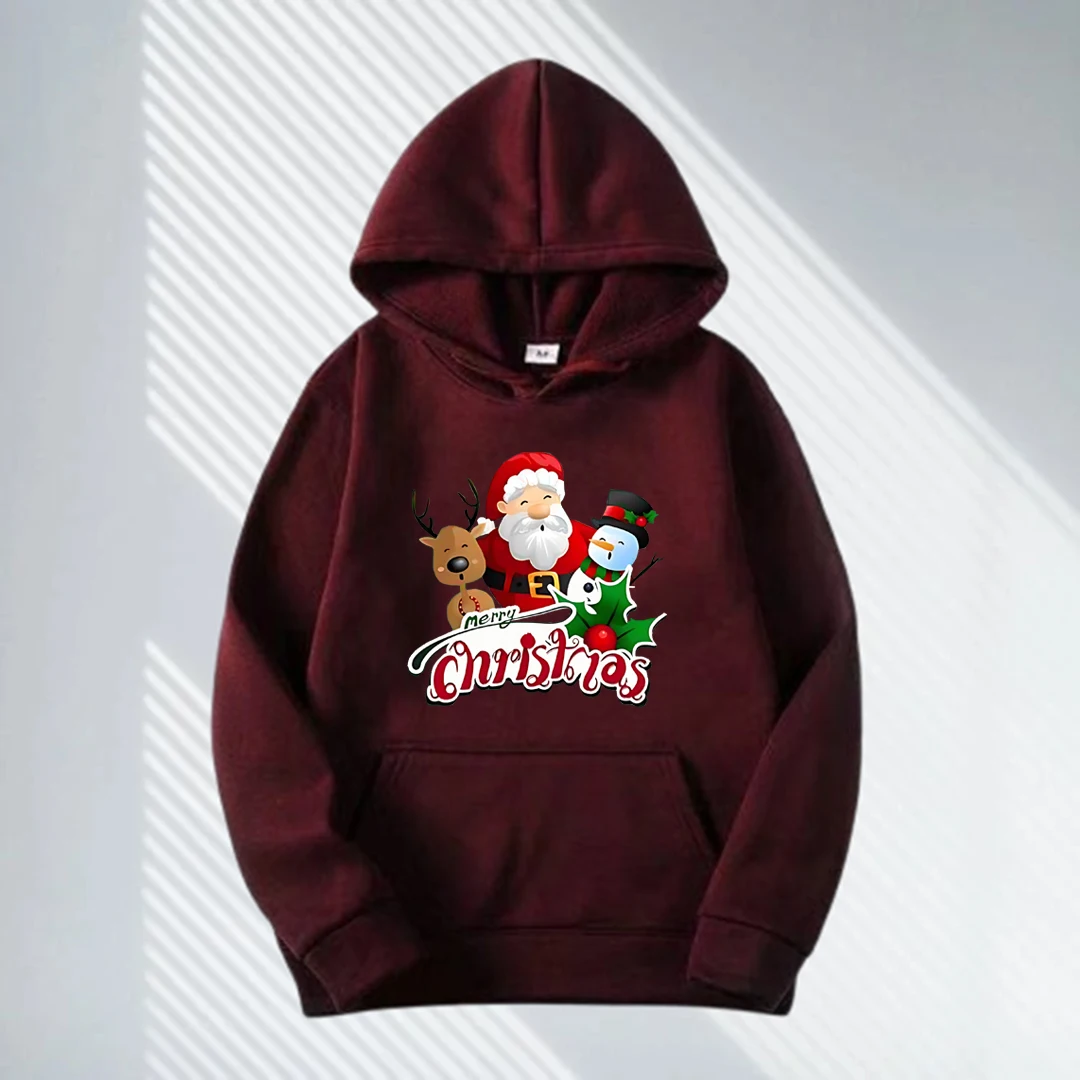 Felpa con cappuccio da donna autunno e inverno nuovo stile coppia di Natale con motivo Babbo Natale per feste di Natale e moda