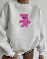 Hirsionsan Cotton Kawaii Bear Print Women Sweatshirt  Basic Loose Female Pullovers Korean Hoodies 2023 Autumn New Y2k Fleece