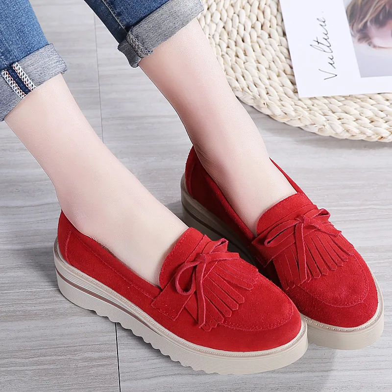 Platform Loafer Women Suede Shoes Tassel Moccasin Casual Walking Shoes Lady Loafer
