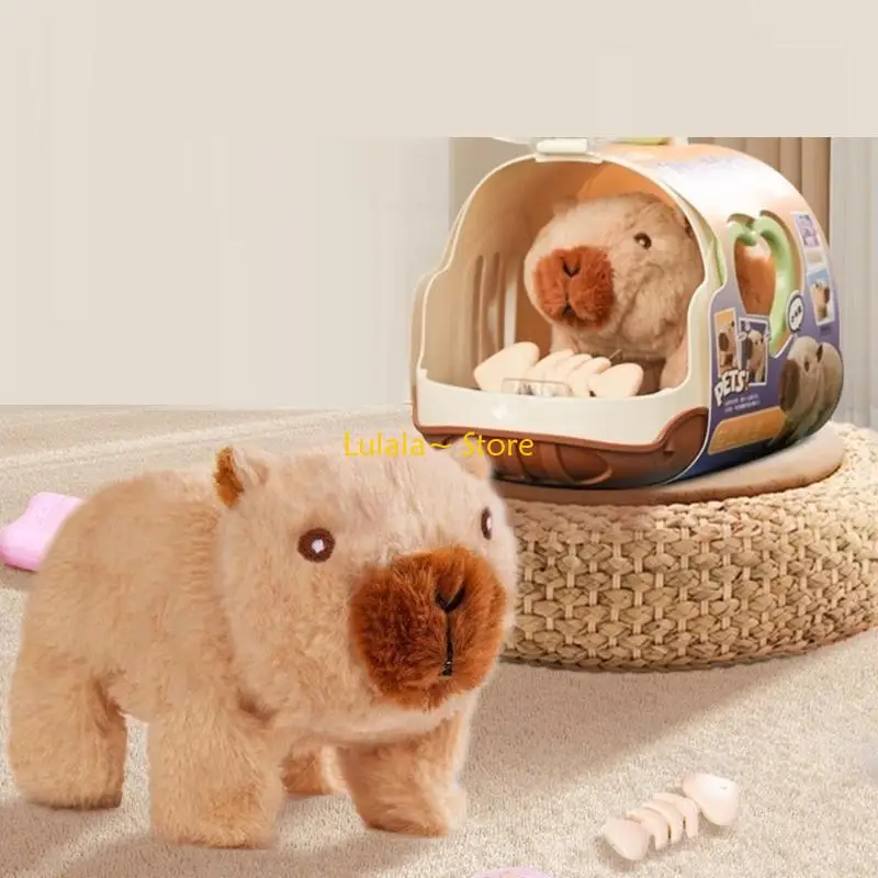 Y4QA Elektryczne zwierzę domowe Kapibara Pluszowe figurki lalki z chodzeniem i dźwiękiem Bezpieczne i zabawne Podnieś zabawkę i